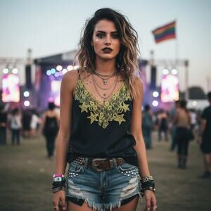Nasty Gal Black Slip Cami with Yellow Lace Star Trim